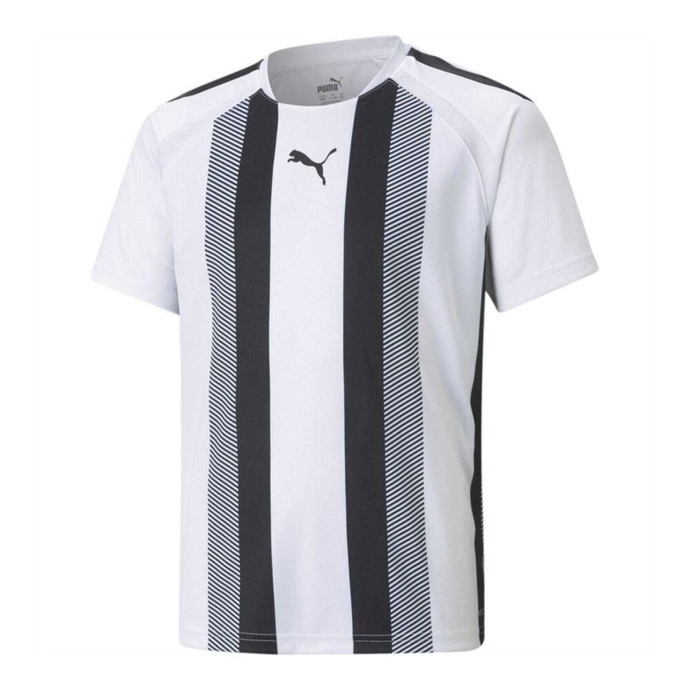 Puma Childrens/Kids Team Liga Striped Stripes Athletic T-Shirt / White/Black